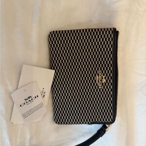 Coach Black and Tan Checkered Wristlet